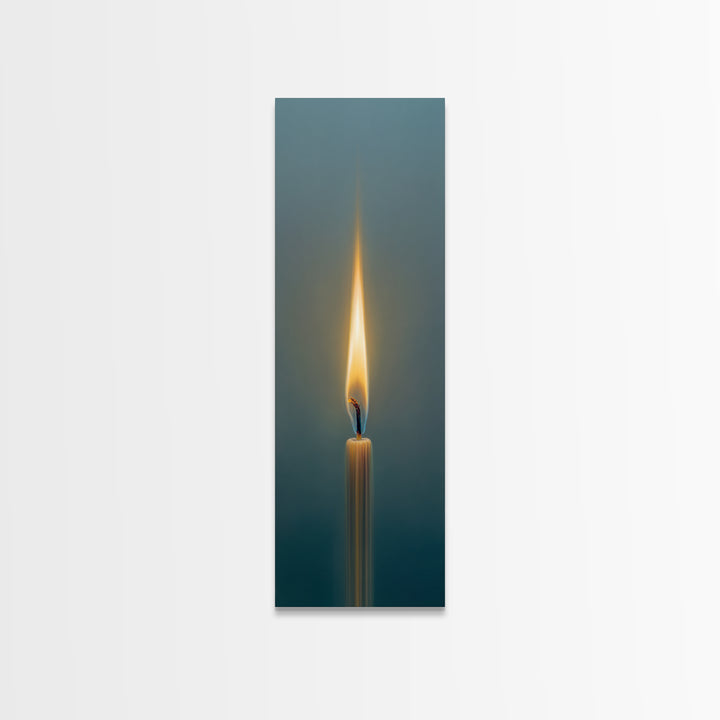 Minimal Candle Flame on Dark Background Framed Canvas Print, Meditation Art, Fine Art Print, Living Room Decor, Stillness, MED-1x3-50
