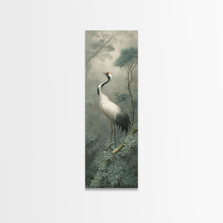 White Crane in Quiet Morning Mist Framed Canvas Print, Meditation Art, Abstract Wall Art, Living Room Decor, Stillness, MED-1x3-52