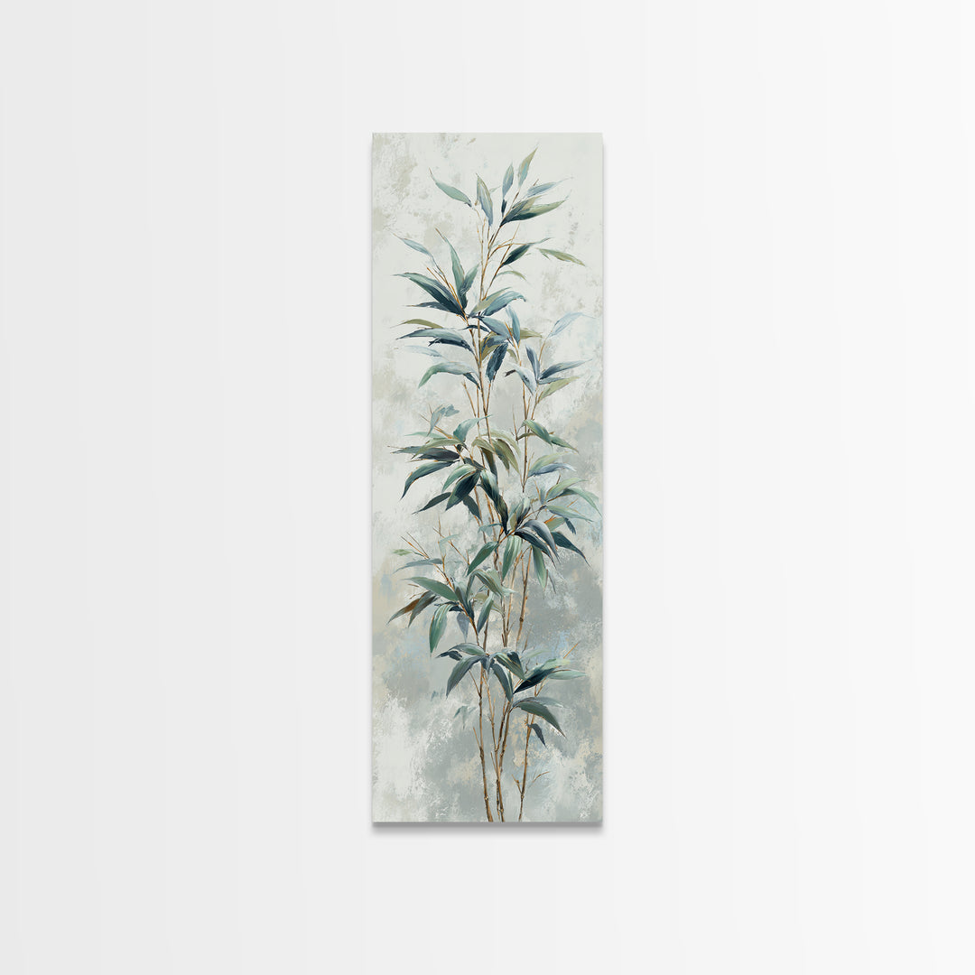 Bamboo Leaves in Gentle Ink Wash Framed Canvas Print, Meditation Art, Gallery Decor, Living Room Decor, Fine Art, Stillness, MED-1x3-71