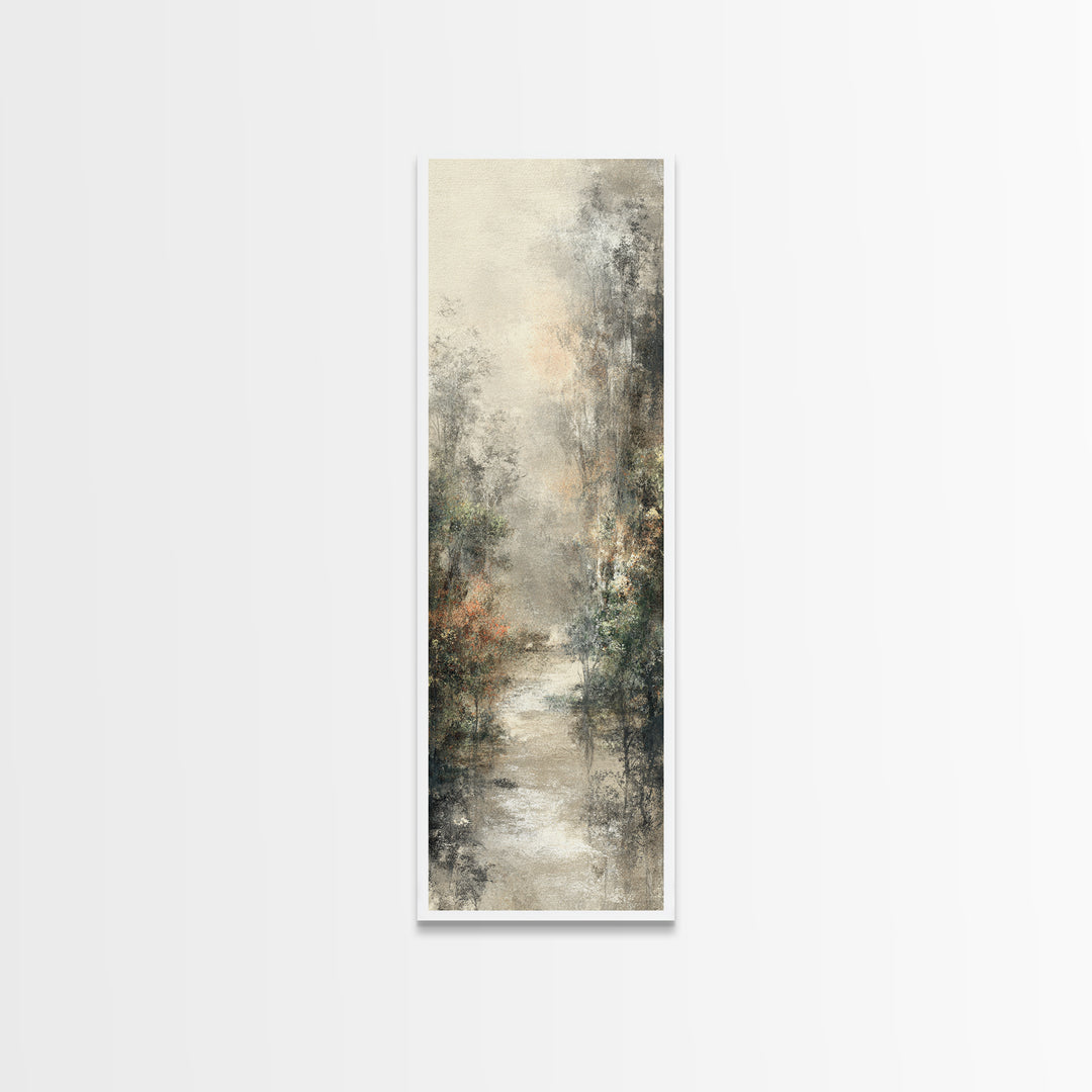 Misty Forest Path Canvas Print, Meditation Art, Boho Wall Decor, Living Room Decor, Oil Painting, Stillness, Modern Home Decor, MED-1x3-73