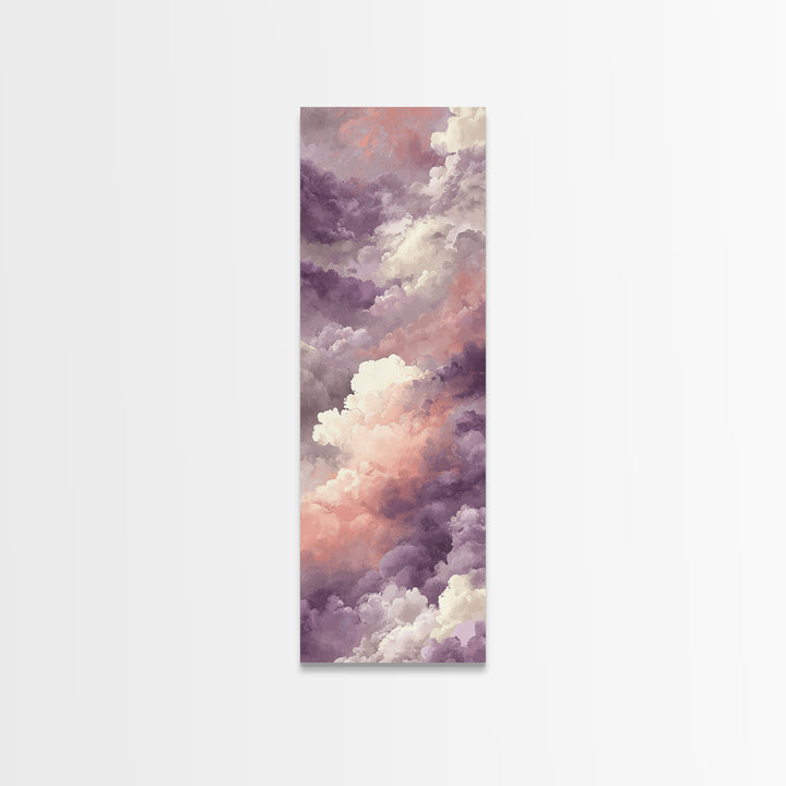 Gentle Cloudscape in Lavender and Cream Framed Canvas Print, Meditation Art, Yoga Wall Art, Living Room Decor, Stillness, MED-1x3-79