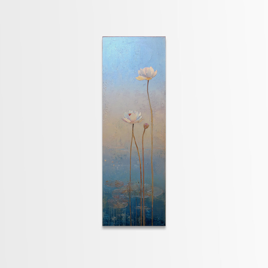 Lotus Flower Glowing Canvas Print, Meditation Art, Abstract Wall Art, Living Room Decor, Watercolor Art, Stillness, MED-1x3-85