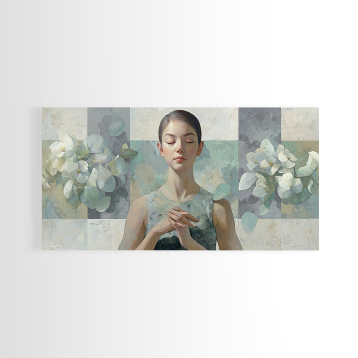 Calm Face Portrait Framed Canvas Print, Meditation Art, Statement Artwork, Living Room Decor, Fine Art, Stillness, Art Deco, MED-2x1-20