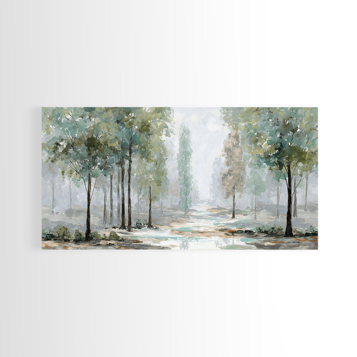 Misty Forest Path Framed Canvas Print, Meditation Art, Art Deco, Living Room Decor, Fine Art, Stillness, Digital Download Art, MED-2x1-33