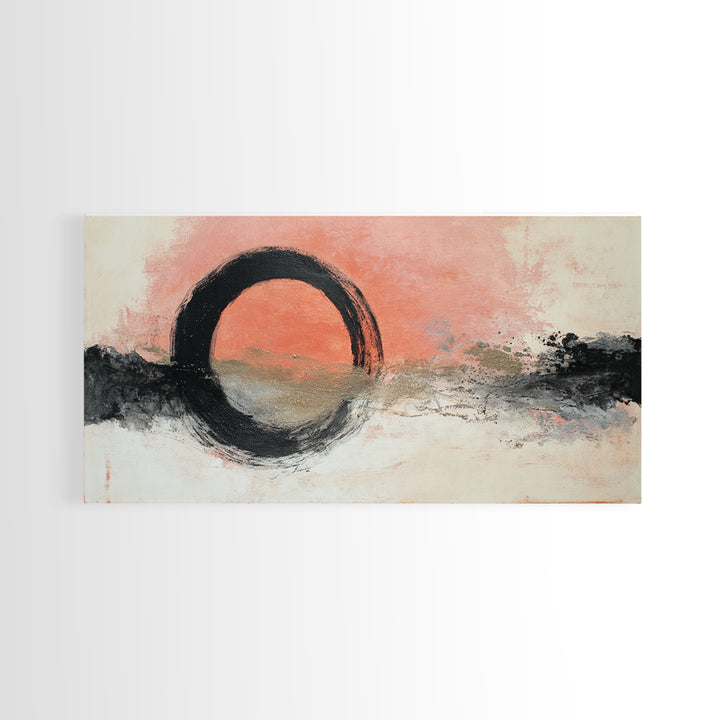 Zen Circle Brushstroke on Textured Paper Canvas Print, Meditation Art, Art Deco, Living Room Decor, Fine Art, Stillness, MED-2x1-48