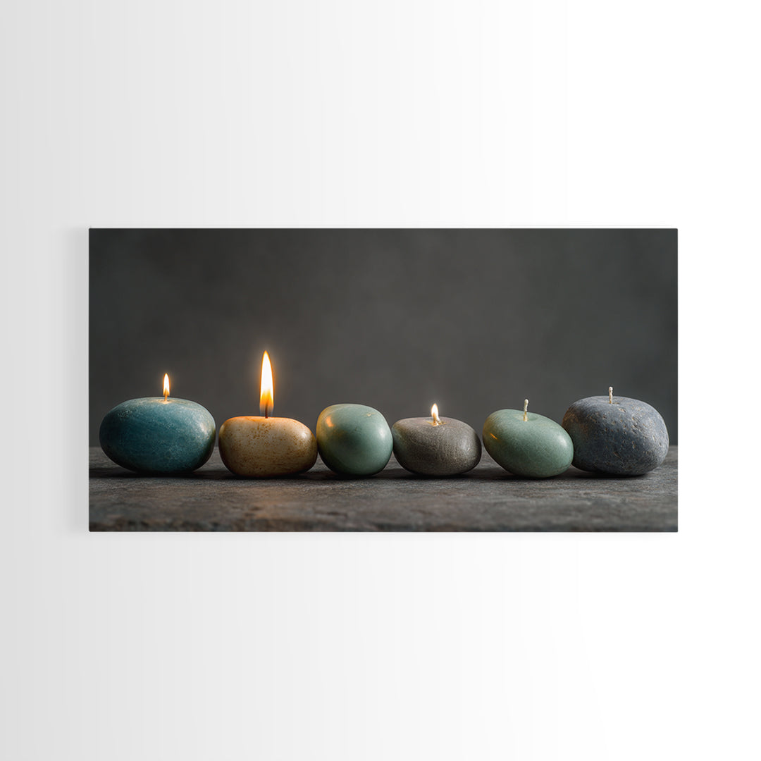 Minimal Candle Flame on Dark Background Canvas Print, Meditation Art, Original Art, Living Room Decor, Fine Art, Stillness, MED-2x1-58