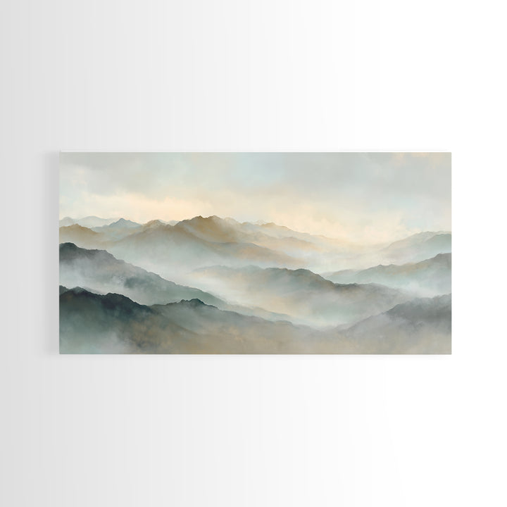 Sunrise over Himalayan Style Mountains Canvas Print, Meditation Art, Boho Wall Art, Living Room Decor, Watercolor Art, MED-2x1-61
