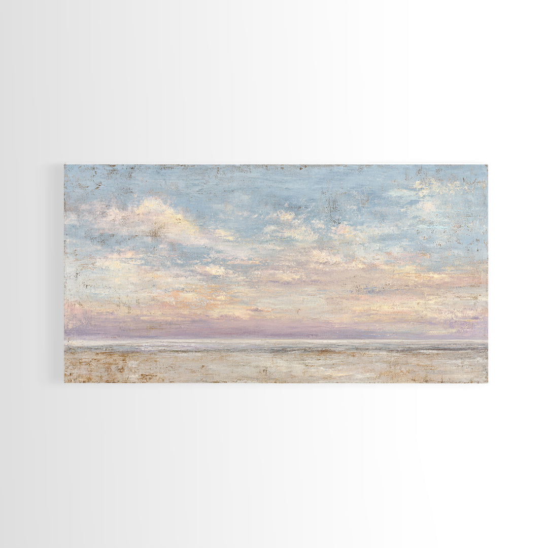 Gentle Cloudscape in Lavender and Cream Framed Canvas Print, Meditation Art, Buddha Wall Art, Living Room Decor, Stillness, MED-2x1-87
