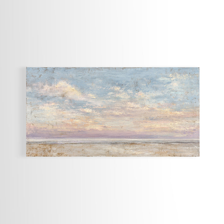Gentle Cloudscape in Lavender and Cream Framed Canvas Print, Meditation Art, Buddha Wall Art, Living Room Decor, Stillness, MED-2x1-87