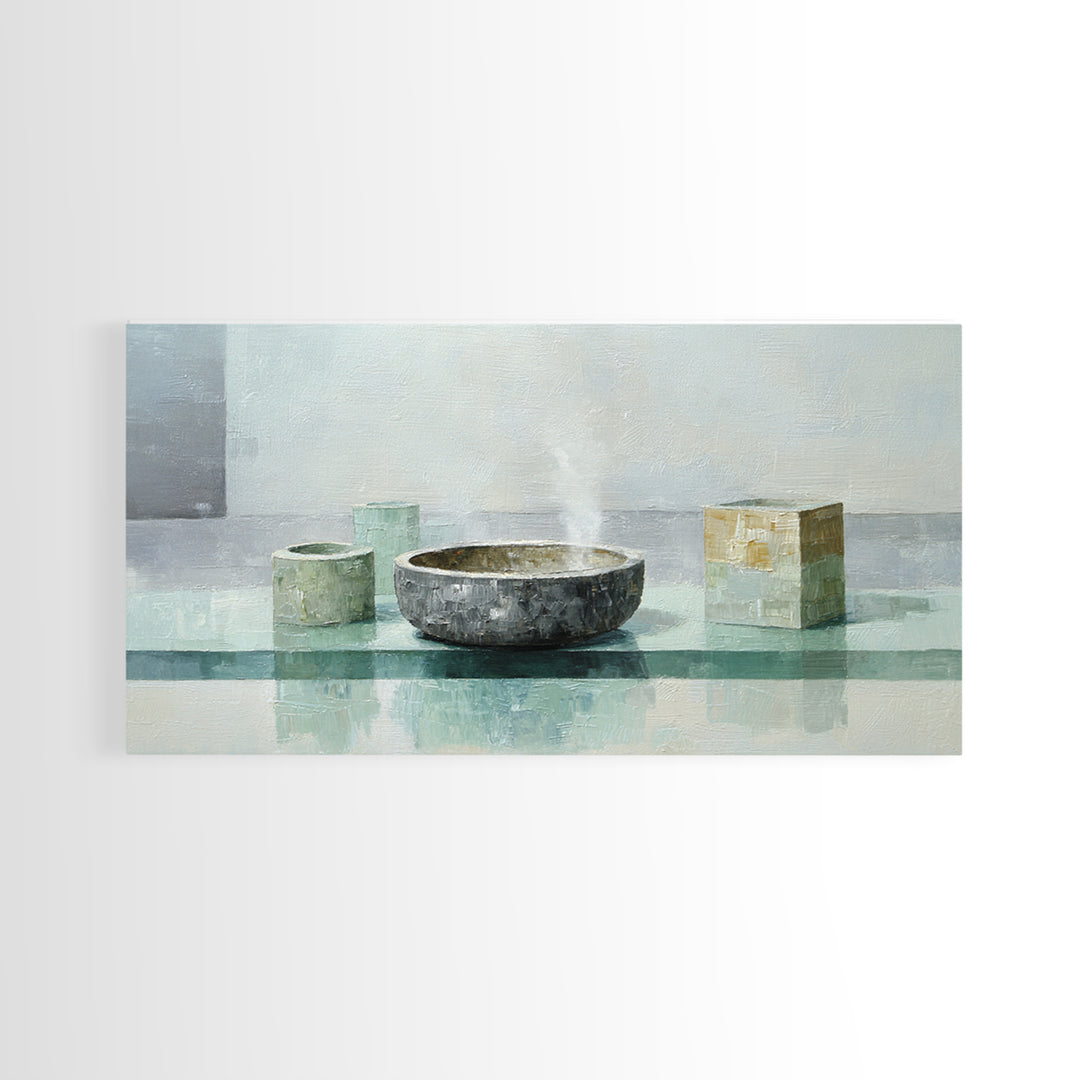 Tea Bowl and Steam Canvas Print, Meditation Art, Living Room Art, Living Room Decor, Fine Art, Stillness, Psychedelic Art, MED-2x1-89