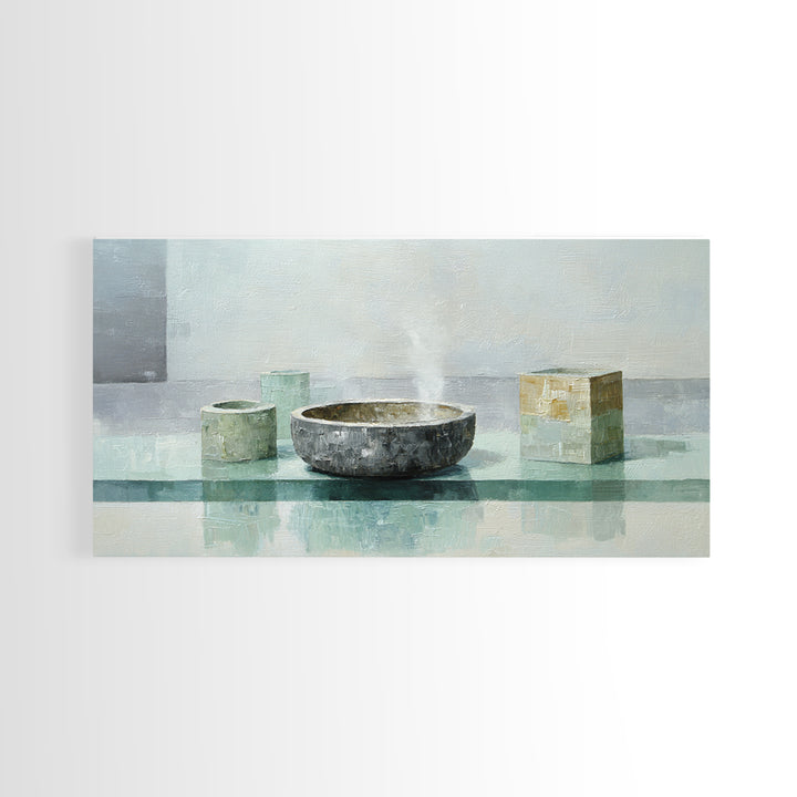 Tea Bowl and Steam Canvas Print, Meditation Art, Living Room Art, Living Room Decor, Fine Art, Stillness, Psychedelic Art, MED-2x1-89