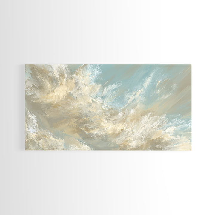 Angelic Light Rays Through Abstract Clouds Framed Canvas Print, Meditation Art, Canvas Art, Living Room Decor, Stillness, MED-2x1-90