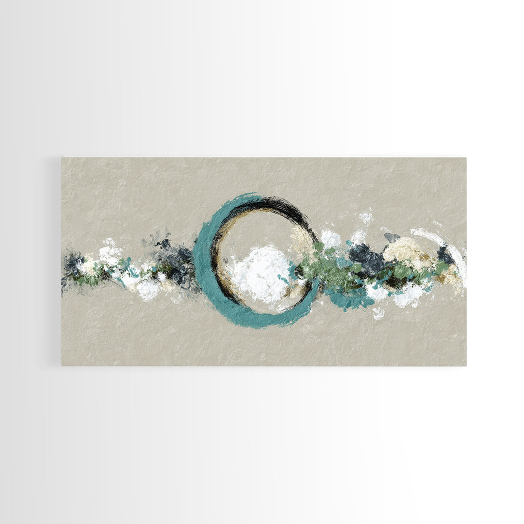 Zen Circle Brushstroke on Textured Paper Framed Canvas Print, Meditation Art, Minimalist Art, Living Room Decor, Oil Painting, MED-2x1-96