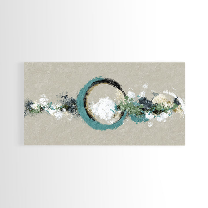 Zen Circle Brushstroke on Textured Paper Framed Canvas Print, Meditation Art, Minimalist Art, Living Room Decor, Oil Painting, MED-2x1-96