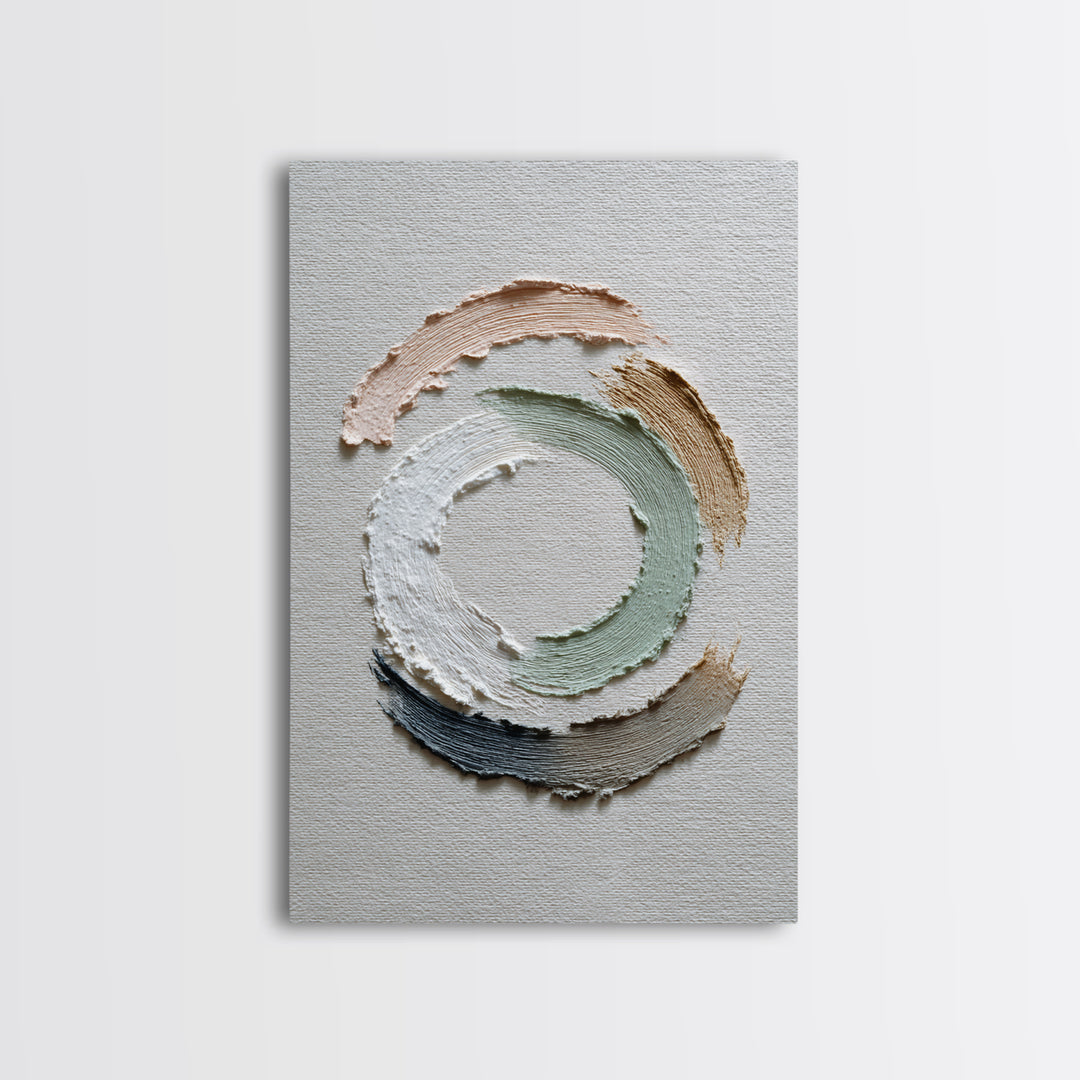 Zen Circle Brushstroke on Textured Paper Framed Canvas Print, Meditation Art, Canvas Art, Living Room Decor, Oil Painting, MED-2x3-12