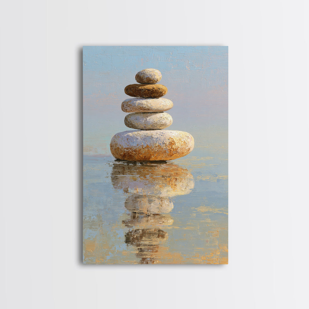 Floating Stones Balanced Above Calm Water Canvas Print, Meditation Art, Gallery Decor, Living Room Decor, Fine Art, Stillness, MED-2x3-16