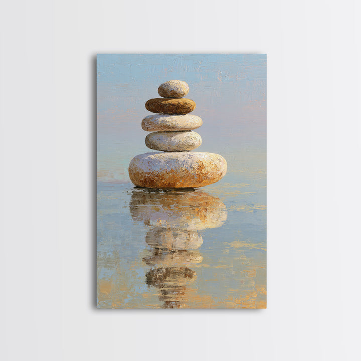 Floating Stones Balanced Above Calm Water Canvas Print, Meditation Art, Gallery Decor, Living Room Decor, Fine Art, Stillness, MED-2x3-16