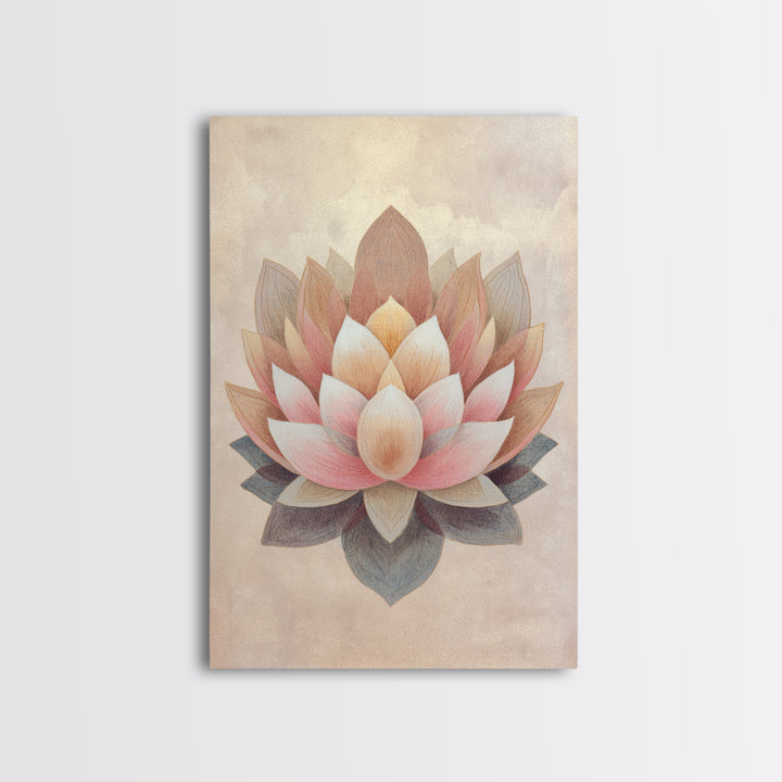 Sacred Geometry Lotus Canvas Print, Meditation Art, Abstract Art, Living Room Decor, Fine Art, Stillness, Neutral Wall Art, MED-2x3-23