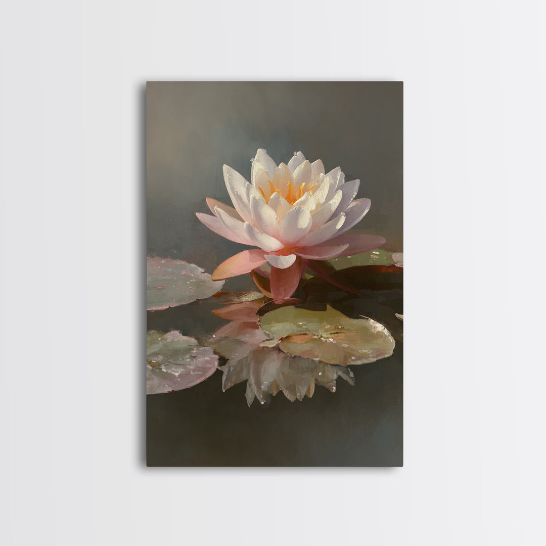 Lotus Flower Glowing Framed Canvas Print, Meditation Art, Gallery Wall Art, Living Room Decor, Stillness, Printable Artwork, MED-2x3-33