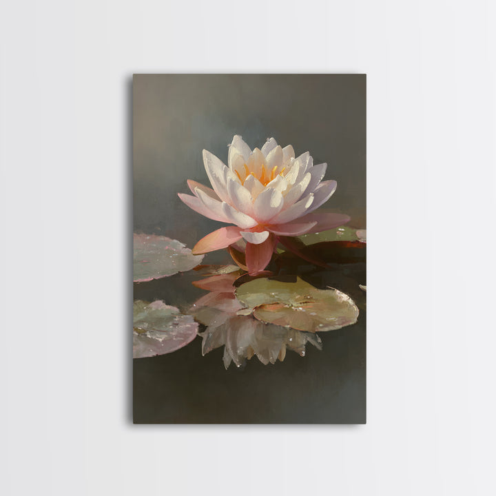Lotus Flower Glowing Framed Canvas Print, Meditation Art, Gallery Wall Art, Living Room Decor, Stillness, Printable Artwork, MED-2x3-33