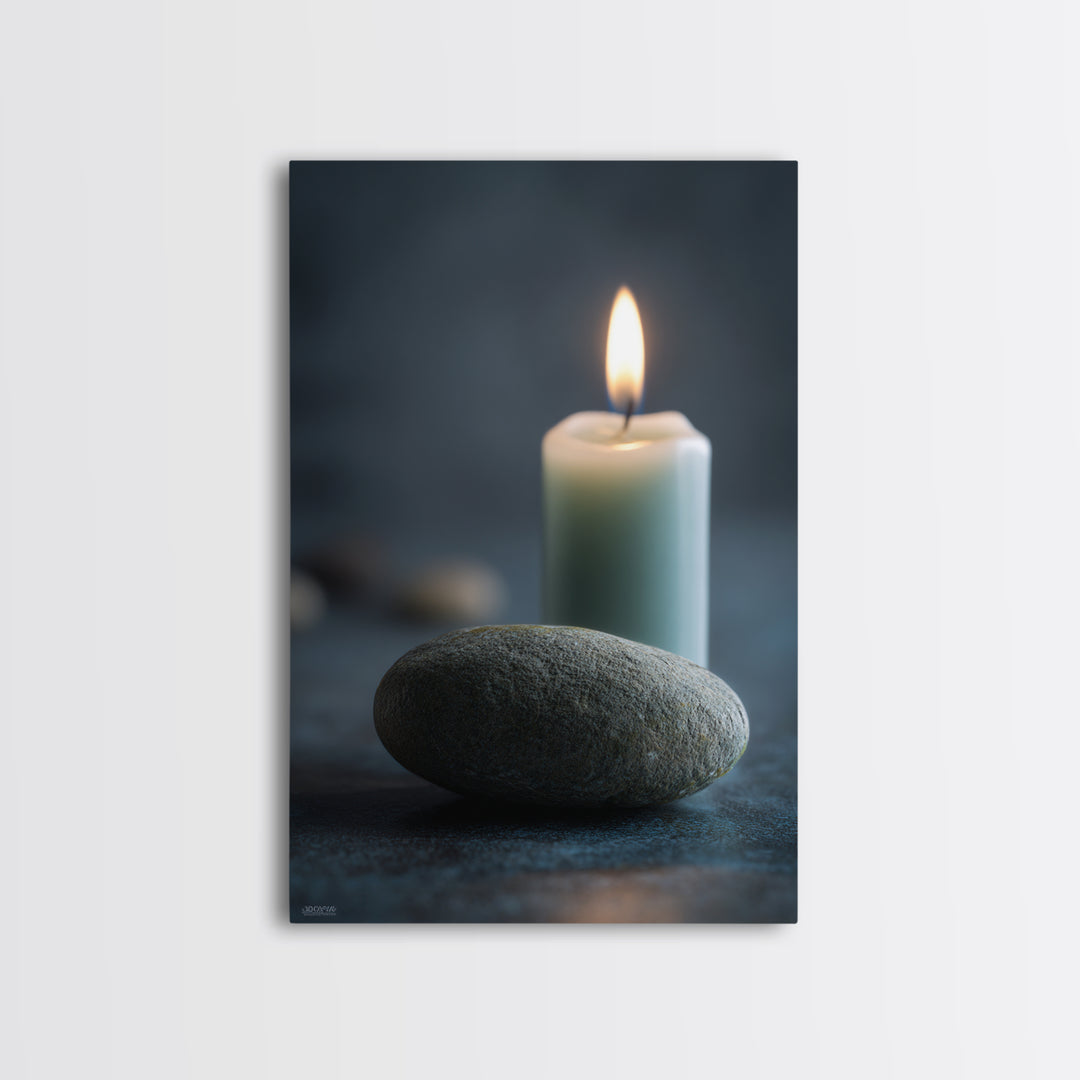 Minimal Candle Flame on Dark Background Framed Canvas Print, Meditation Art, Wall Decor, Living Room Decor, Fine Art, Stillness, MED-2x3-46