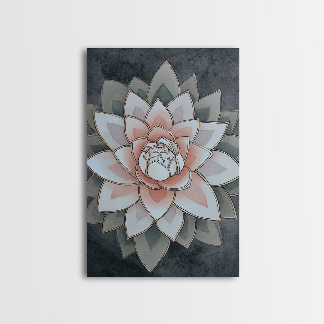 Sacred Geometry Lotus Canvas Print, Meditation Art, Hanging Wall Art, Living Room Decor, Oil Painting, Stillness, MED-2x3-95