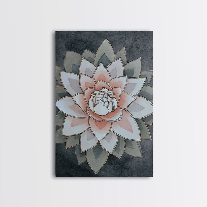 Sacred Geometry Lotus Canvas Print, Meditation Art, Hanging Wall Art, Living Room Decor, Oil Painting, Stillness, MED-2x3-95