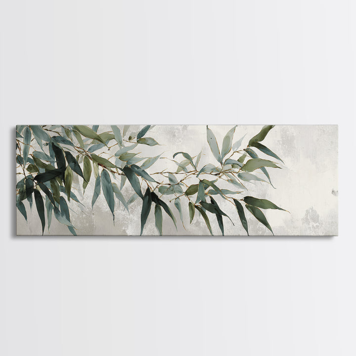 Bamboo Leaves in Gentle Ink Wash Framed Canvas Print, Meditation Art, Room Decor, Living Room Decor, Fine Art, Stillness, MED-3x1-27