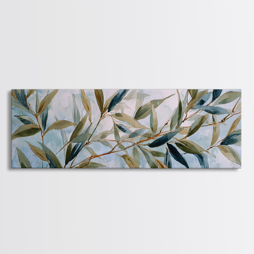 Bamboo Leaves in Gentle Ink Wash Canvas Print, Meditation Art, Fine Art Print, Living Room Decor, Fine Art, Stillness, MED-3x1-3