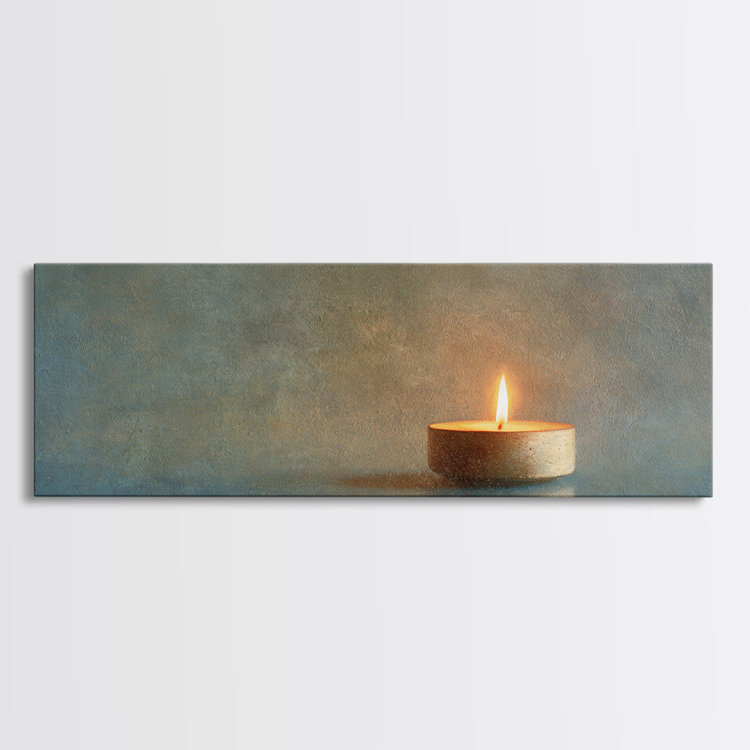Minimal Candle Flame on Dark Background Canvas Print, Meditation Art, Modern Home Decor, Living Room Decor, Fine Art, Stillness, MED-3x1-6
