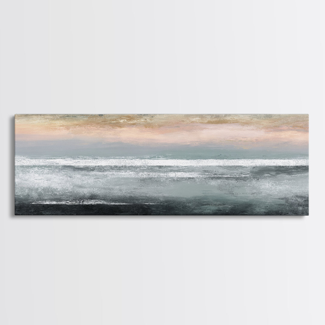 Ocean Horizon with Meditative Stillness Framed Canvas Print, Meditation Art, Living Room Art, Living Room Decor, Oil Painting, MED-3x1-82