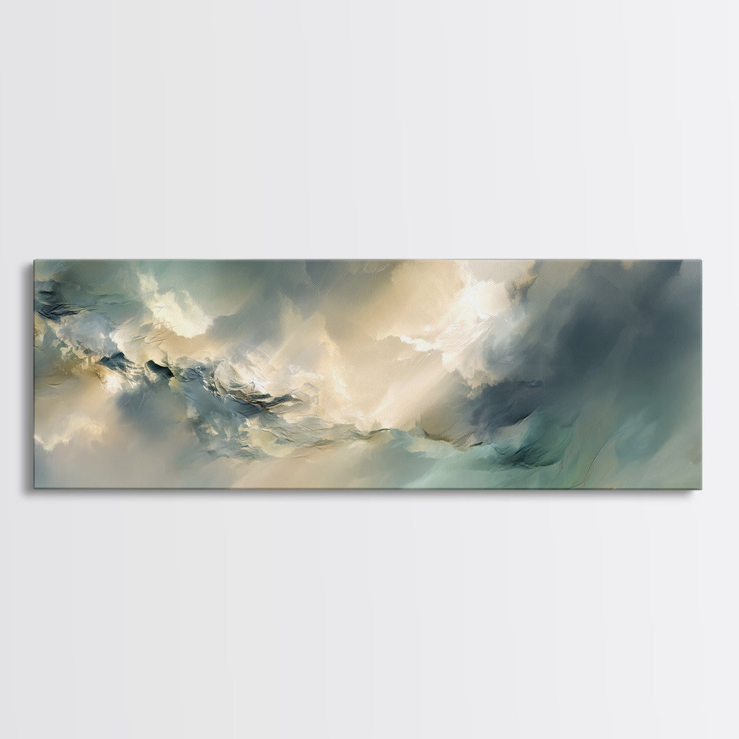 Angelic Light Rays Through Abstract Clouds Canvas Print, Meditation Art, Gallery Wall Art, Living Room Decor, Abstract Art, MED-3x1-86