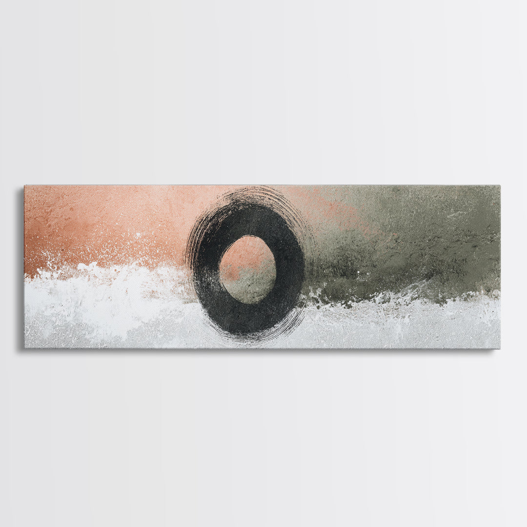 Zen Circle Brushstroke on Textured Paper Canvas Print, Meditation Art, Canvas Art, Living Room Decor, Oil Painting, Stillness, MED-3x1-92