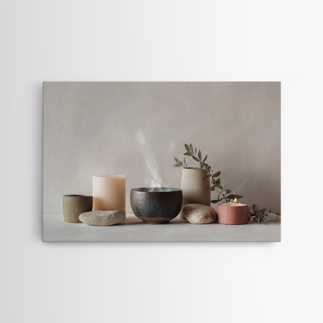 Tea Bowl and Steam Canvas Print, Meditation Art, Contemporary Art, Living Room Decor, Fine Art, Stillness, Modern Decor, MED-3x2-1