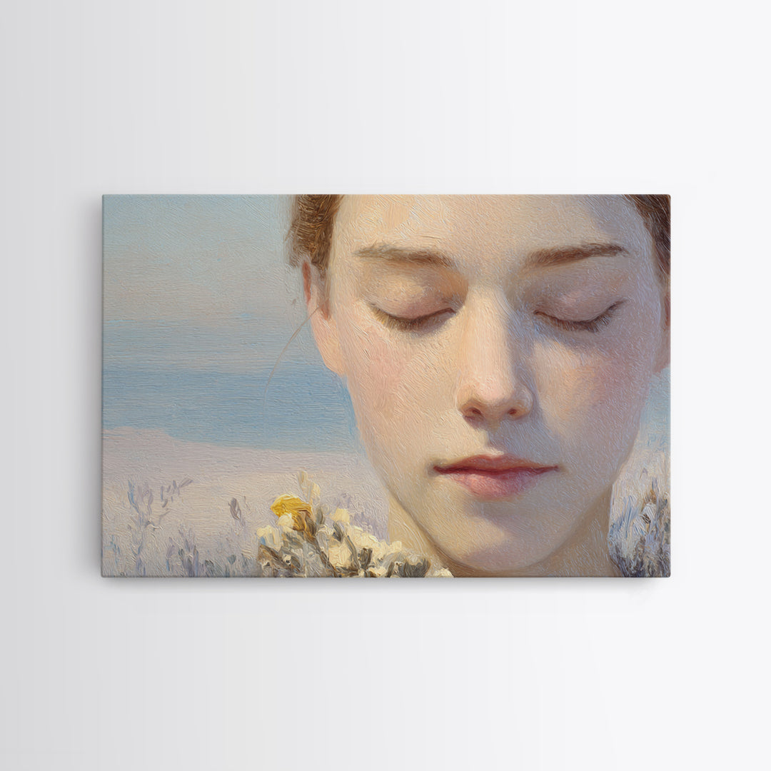 Calm Face Portrait Framed Canvas Print, Meditation Art, Contemporary Art, Living Room Decor, Fine Art, Stillness, Modern Decor, MED-3x2-28