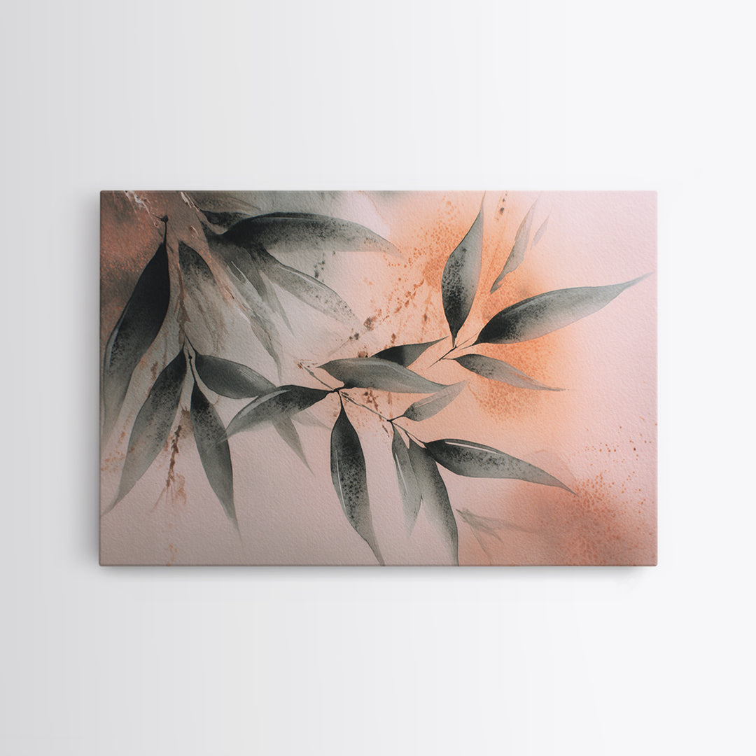 Bamboo Leaves in Gentle Ink Wash Framed Canvas Print, Meditation Art, Minimalist Decor, Living Room Decor, Fine Art, Stillness, MED-3x2-39