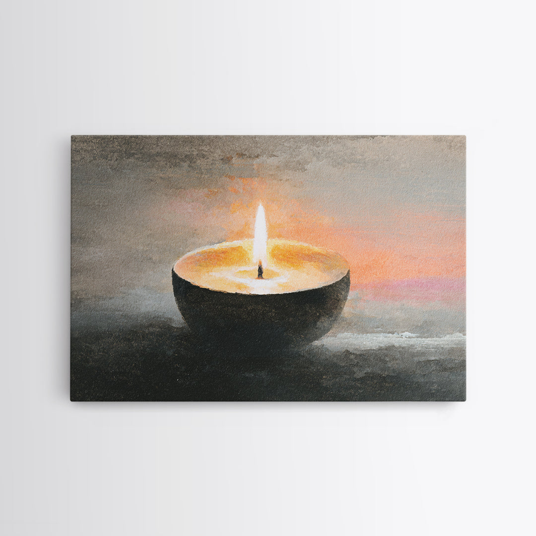 Minimal Candle Flame on Dark Background Canvas Print, Meditation Art, Mandala Wall Art, Living Room Decor, Fine Art, Stillness, MED-3x2-42