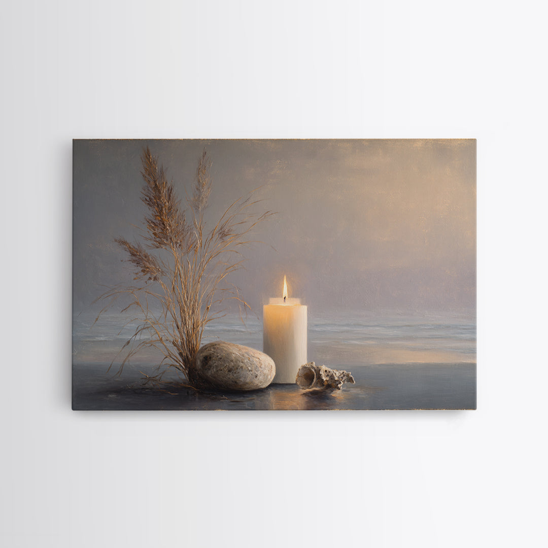 Minimal Candle Flame on Dark Background Canvas Print, Meditation Art, Mandala Wall Art, Living Room Decor, Fine Art, Stillness, MED-3x2-66