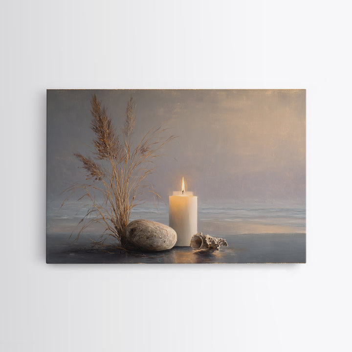 Minimal Candle Flame on Dark Background Canvas Print, Meditation Art, Mandala Wall Art, Living Room Decor, Fine Art, Stillness, MED-3x2-66