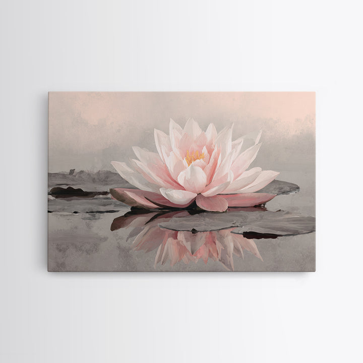Lotus Flower Glowing Framed Canvas Print, Meditation Art, Art Print, Living Room Decor, Watercolor Art, Stillness, MED-3x2-77