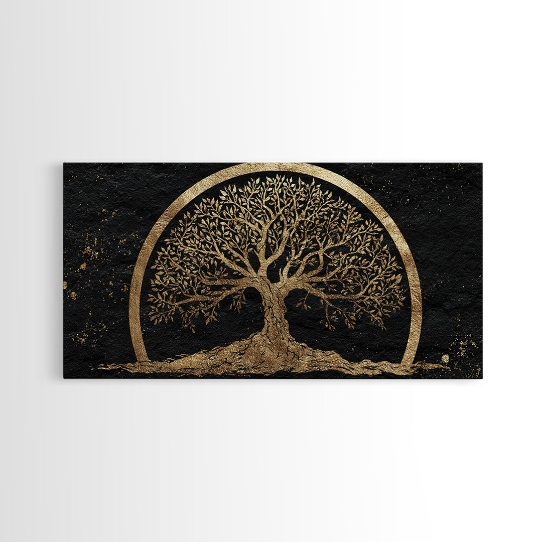 Celtic Tree Of Life Gold Canvas Print, Spiritual Nature Wall Art, Ancient Symbol Artwork, Real Wood Frame Decor