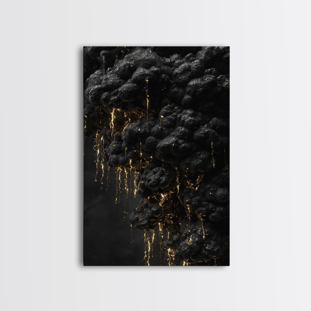 Molten Rock Flow Gold Canvas Print, Abstract Lava Inspired Artwork On Canvas, Real Wood Frame Wall Décor, Dramatic Earth Element Art