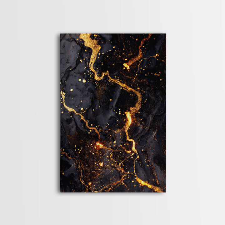 Abstract Lava Veins Gold Canvas Print, Modern Luxury Flow Artwork On Canvas, Real Wood Frame Wall Décor, Dramatic Statement Art