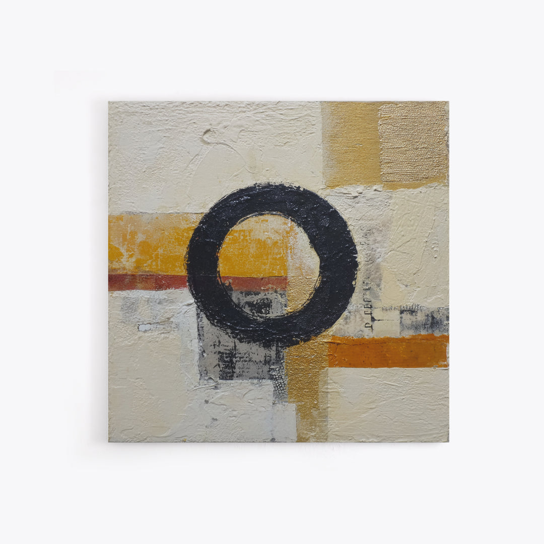 Single Black Circle on Warm Ivory Ground Canvas Print, Minimalist Art, Room Decor, Living Room Decor, Fine Art, Minimal, MIN-1x1-25
