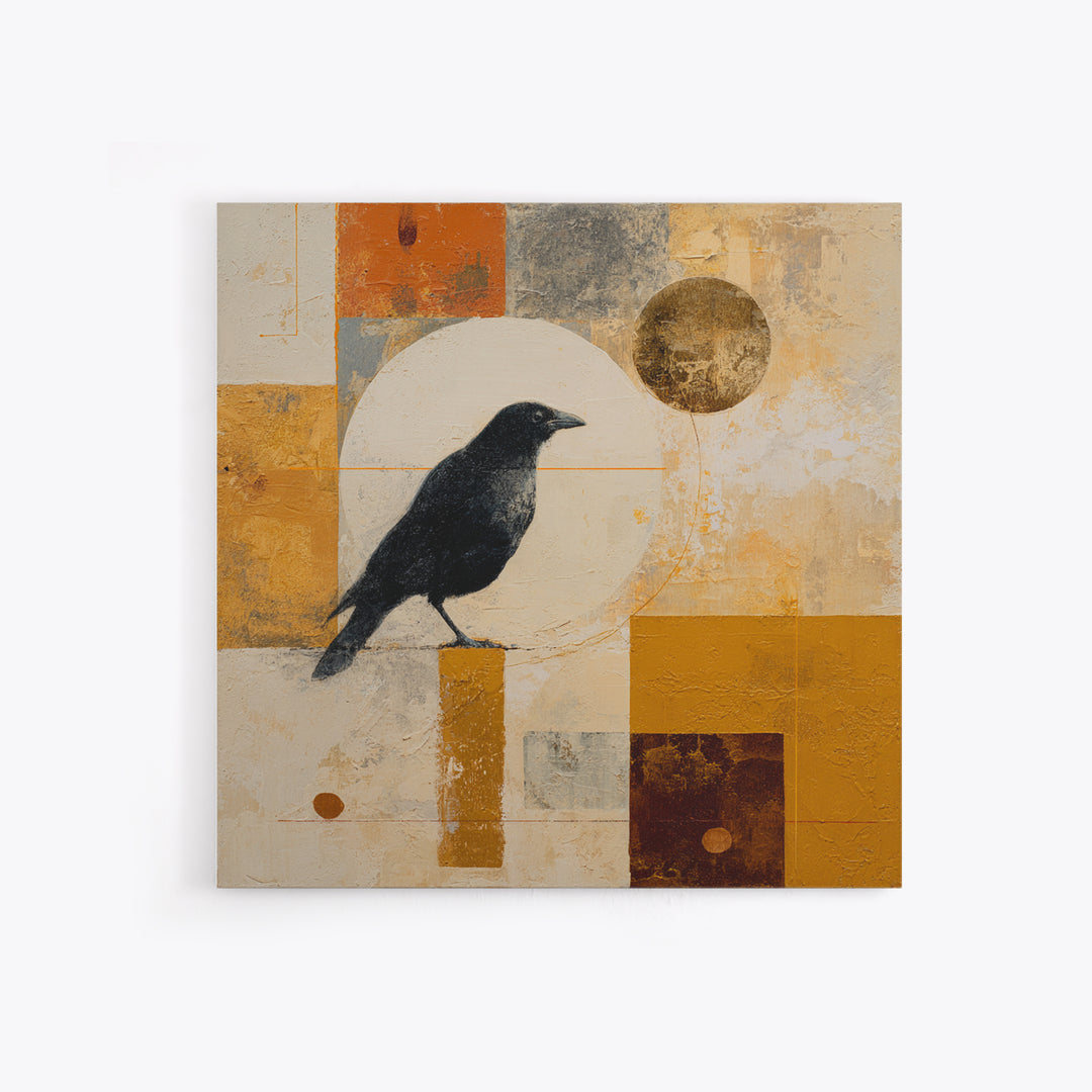 Small Black Bird Crossing White Space Canvas Print, Minimalist Art, Digital Print, Living Room Decor, Fine Art, Minimal, MIN-1x1-31