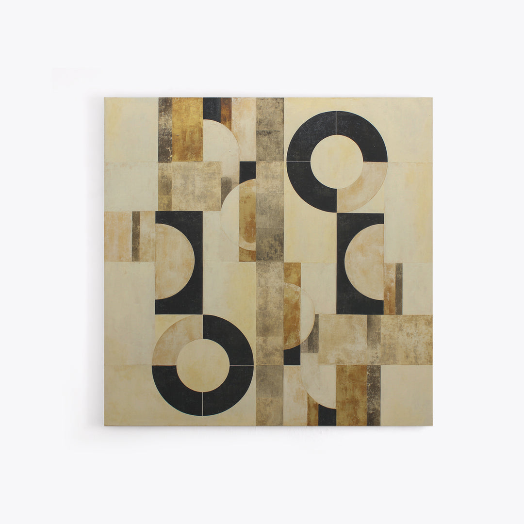 Single Black Circle on Warm Ivory Ground Canvas Print, Minimalist Art, Room Decor, Living Room Decor, Fine Art, Minimal, MIN-1x1-49