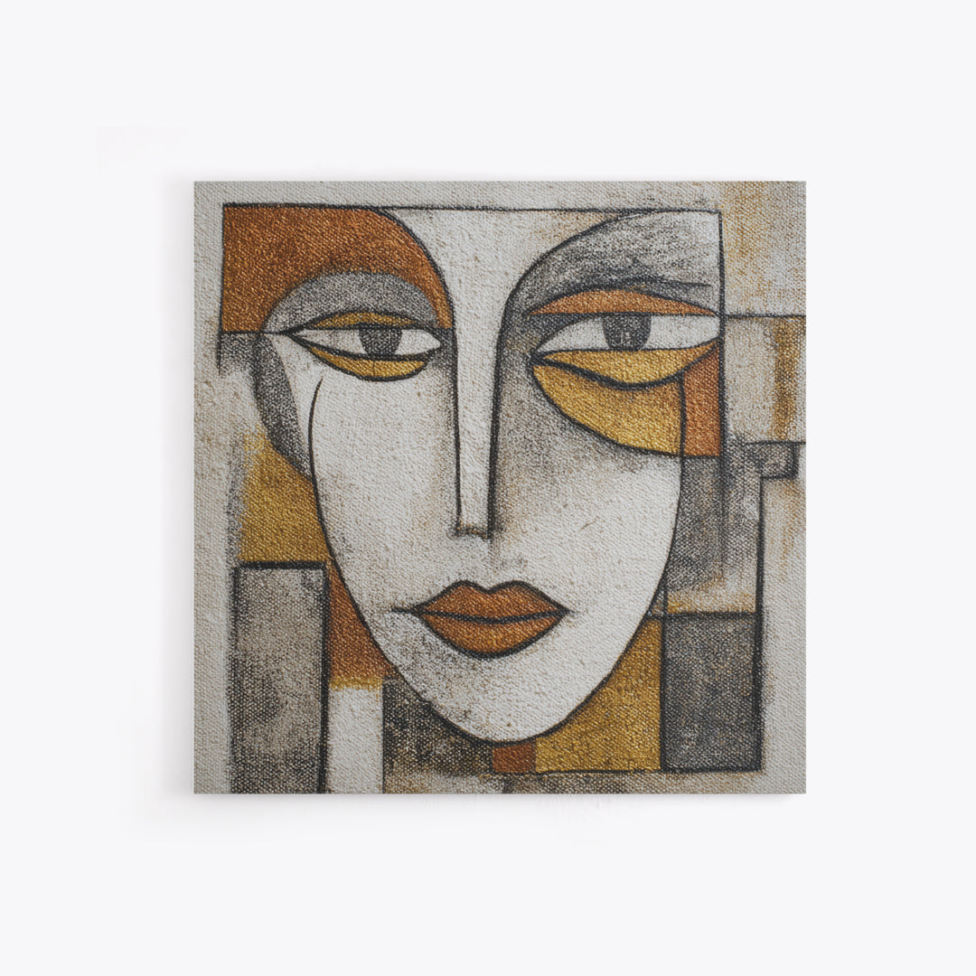 Single Continuous Line Female Face Framed Canvas Print, Minimalist Art, Textured Painting, Living Room Decor, Fine Art, Minimal, MIN-1x1-53