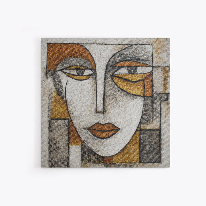 Single Continuous Line Female Face Framed Canvas Print, Minimalist Art, Textured Painting, Living Room Decor, Fine Art, Minimal, MIN-1x1-53