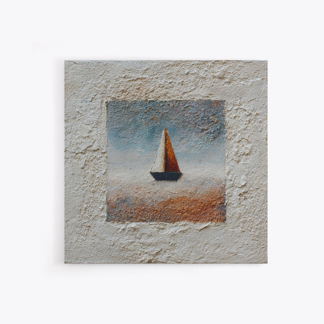 Tiny Sailboat under Open Sky Framed Canvas Print, Minimalist Art, Gallery Decor, Living Room Decor, Fine Art, Minimal, MIN-1x1-62