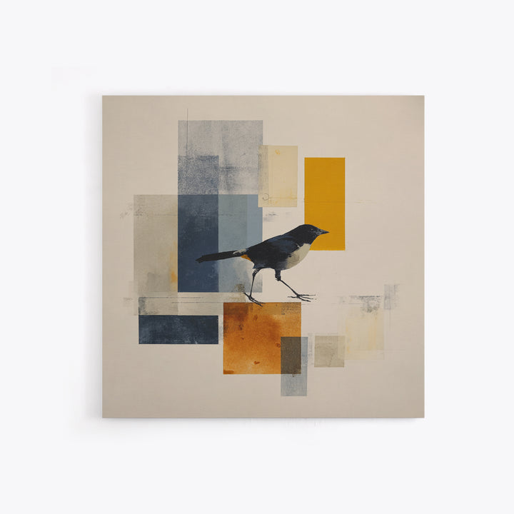 Small Black Bird Crossing White Space Framed Canvas Print, Minimalist Art, Large Wall Art, Living Room Decor, Fine Art, Minimal, MIN-1x1-7